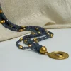 24K Gold Sapphire Necklace, Multi Strand Beaded Necklace, Solid Gold Toggle Clasp, Blue Gemstone Rondelle Bead , Statement Jewelry