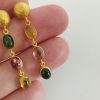 24K Gold Tourmaline Dangle Earrings, Pure Solid Gold Drops, Cabochon Gemstone Jewelry, Dainty Everyday Earrings, Birthday Gift For Her