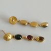 24K Gold Tourmaline Dangle Earrings, Pure Solid Gold Drops, Cabochon Gemstone Jewelry, Dainty Everyday Earrings, Birthday Gift For Her