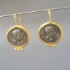 Ancient Coin Jewelry, Silver Coin Dangle Earrings, 24K Gold Earrings, Historical Jewelry