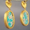 Persian Turquoise Earrings, 24K Gold Earrings, Solid Gold Dangle Earrings