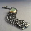 Oxidized Silver Chainmaille Bracelet, Moss Aquamarine Armband, Medieval Jewelry