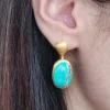 Persian Turquoise Earrings, 24K Gold Earrings, Solid Gold Dangle Earrings
