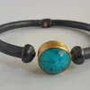 Silver Cuff Bracelet, Persian Turquoise Bracelet, Ancient Roman Bangle, Handmade Jewelry