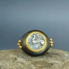 Pegasus Coin Ring, Ancient Greek Ring, Oxidized Silver Ring, 24K Gold Ring, Handmade Jewelry