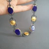 24K Gold And Lapis Lazuli Necklace, Oxidized Silver Love Knot Chain, Handmade Jewelry