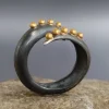Oxidized Silver Spiral Ring, 24K Gold Ring, Rustic Jewelry
