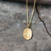 24K Gold Pendant Necklace, Solid Gold Disc Pendant, Rustic Jewelry