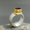 Pink Tourmaline Ring, 24K Gold Ring, Rustic Silver Ring, Handmade Jewelry