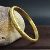 24K Gold Hammered Bangle, Solid Gold Cuff Bracelet, Handmade Jewelry