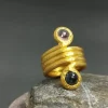 24K Gold Wrap Ring, Solid Gold Multi Strand Ring, Tourmaline Gemstone Ring, Ancient Roman Ring, Handmade Jewelry