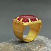 24K Solid Gold Ring, Red Carnelian Ring, Rectangle Gemstone Ring, Handmade Jewelry