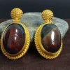 24K Gold Earrings, Multicolored Chalcedony Earrings, Solid Gold Dangle Earrings
