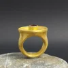 24K Gold Ring, Pink Tourmaline Ring, Ancient Roman Ring, Hammered Gold Ring, Pure Gold Ring, Handmade Jewelry