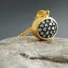 24K Gold Pendant Necklace, Diamond Adorned Gold Pendant, Handmade Jewelry