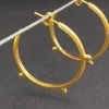 24K Solid Gold Hoop Earrings, Turquoise Decorated Gold Hoops, Handmade Jewelry