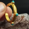 Turquoise Adorned Gold Hoop Earrings, 24K Solid Gold Earrings, Handmade Jewelry