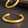 24K Pure Gold Hoop Earrings, Hammered Gold Hoops, Rustic Jewelry