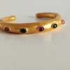 24K Gold Cuff Bracelet, Tourmaline Decorated Gold Bangle, Chunky Hammered Open Cuff Bangle, Rustic Jewelry