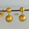24K Gold Ball Dangle Earrings, Hammered Sphere Drop Studs, Handmade Gift For Her