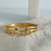 Multi Strand 24K Gold Bracelet, Multi Gemstone Hinged Bangle, Handmade Jewelry