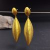 24K Gold Long Dangle Earrings, Large Drop Earrings, Hammered Gold Earrings, Rustic Jewelry