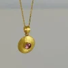 24K Solid Gold Pink Tourmaline Round Disc Pendant, Pure Hammered Gold Layering Necklace, Dainty Elegant Jewelry Gift For Her