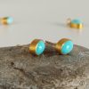 Persian Turquoise Stud Earrings, 24K Gold Studs, Everyday Earrings, Natural Gemstone Studs, Gift For Her