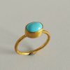 24K Gold Dainty Ring, Persian Turquoise Ring, Hammered Gold Ring, Handmade Jewelry
