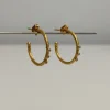 24K Pure Solid Gold Open Hoop Earrings, Thin Diamond Huggies, Antique Design Elegant Half Hoops, Gift For Girlfriend, Present For Mom