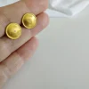 24K Gold Circle Studs With Flush Set Diamond, Brushed Matte Gold Domed Disc Earrings, Fine Jewelry For Her