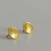 24K Gold Circle Studs With Flush Set Diamond, Brushed Matte Gold Domed Disc Earrings, Fine Jewelry For Her
