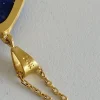 Lapis Lazuli Gold Teardrop Pendant, 24K Pure Solid Gold Charm Necklace, Birthday Gift For Girlfriend