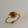 24K Solid Gold Ring With Natural Cabochon Yellow Tourmaline, Hammered Texture Cute Rustic Jewelry, Luxury Gift For Her
