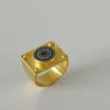 24K Gold Micro Mosaic Ring, Ancient Roman Ring, Wide Flat Band Square Ring, Pure Solid Gold Statement Ring, Handmade Jewelry