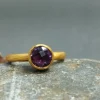 24K Gold Amethyst Ring, Pure Solid Gold Ring, Natural Gemstone Jewelry, Rustic Wedding Ring, Dainty Stackable Ring