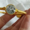 24K Ancient Greek Coin Bangle, Pure Solid Gold Cuff Bracelet, Rustic Hammered Round Bangle, Historical Jewelry
