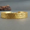 24K Gold Hammered Flat Bangle, Pure Solid Gold Cuff Bracelet, Luxury Gift For Wife