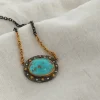Turquoise Diamond Gold Pendant, 24K Gold Sterling Silver Mixed Metal Necklace, Artisan Goldsmith Jewelry, Luxury Gift For Her
