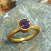 24K Gold Amethyst Ring, Pure Solid Gold Ring, Natural Gemstone Jewelry, Rustic Wedding Ring, Dainty Stackable Ring