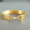 24K Gold Hammered Flat Bangle, Pure Solid Gold Cuff Bracelet, Luxury Gift For Wife